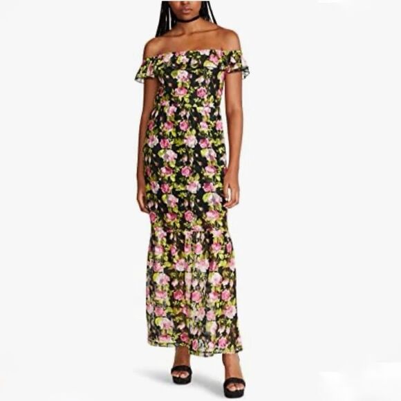 Betsey Johnson Ariel Lace Overlay Floral Off Shoulder Maxi Dress - Picture 1 of 5